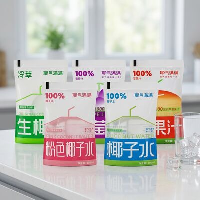 NFCコールドプレス技術を採用した水出し生ココナッツドリンク、180mlポータブルポーチ入り、保存料無添加